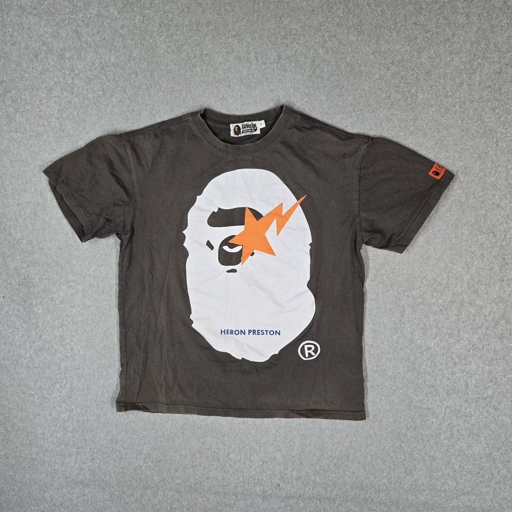 A Bathing Ape x Heron Preston Men Shirt XL Brown Collab Limited Edition READ